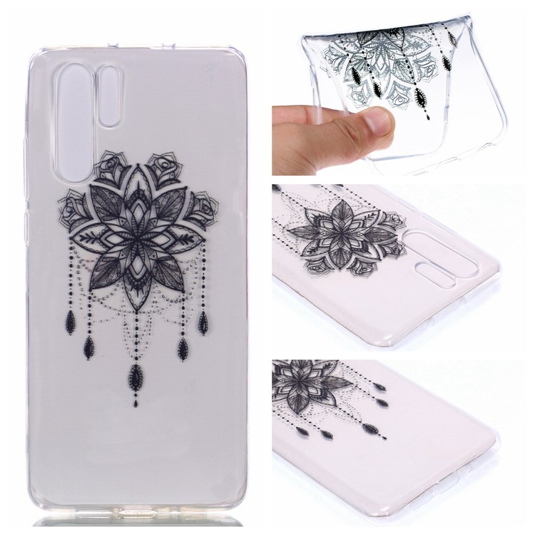 Soft Case for Huawei P30 Pro Pattern Printing TPU Back Cover - Black Flower-1