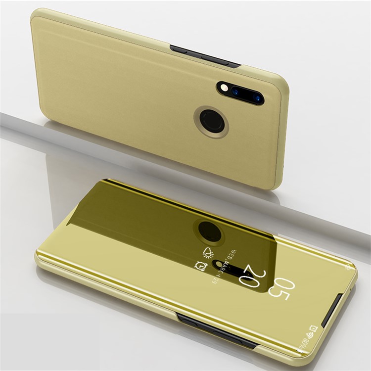 View Window Plated Mirror Surface Leather Stand Case for Huawei P Smart (2019) - Gold-1