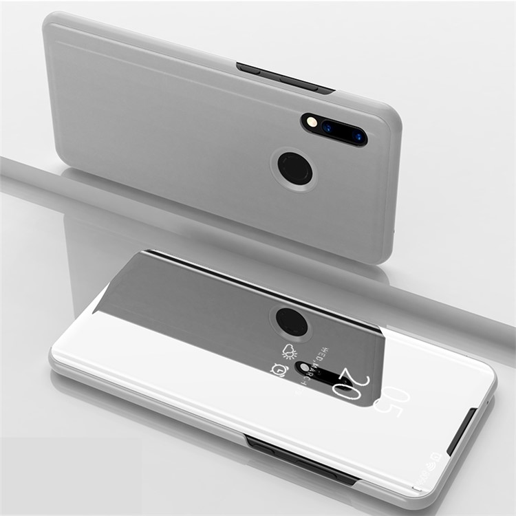 View Window Plated Mirror Surface Leather Stand Case for Huawei P Smart (2019) - Silver-1