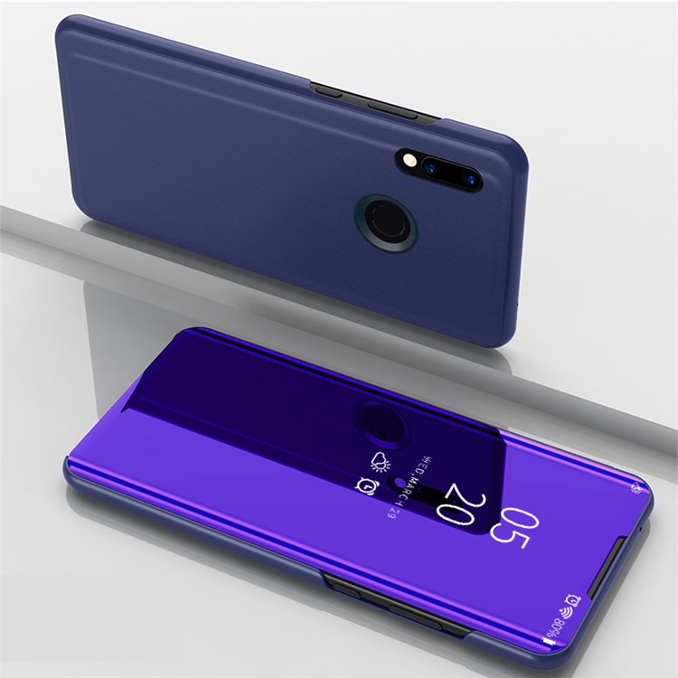 View Window Plated Mirror Surface Leather Stand Case for Huawei P Smart (2019) - Dark Blue-1
