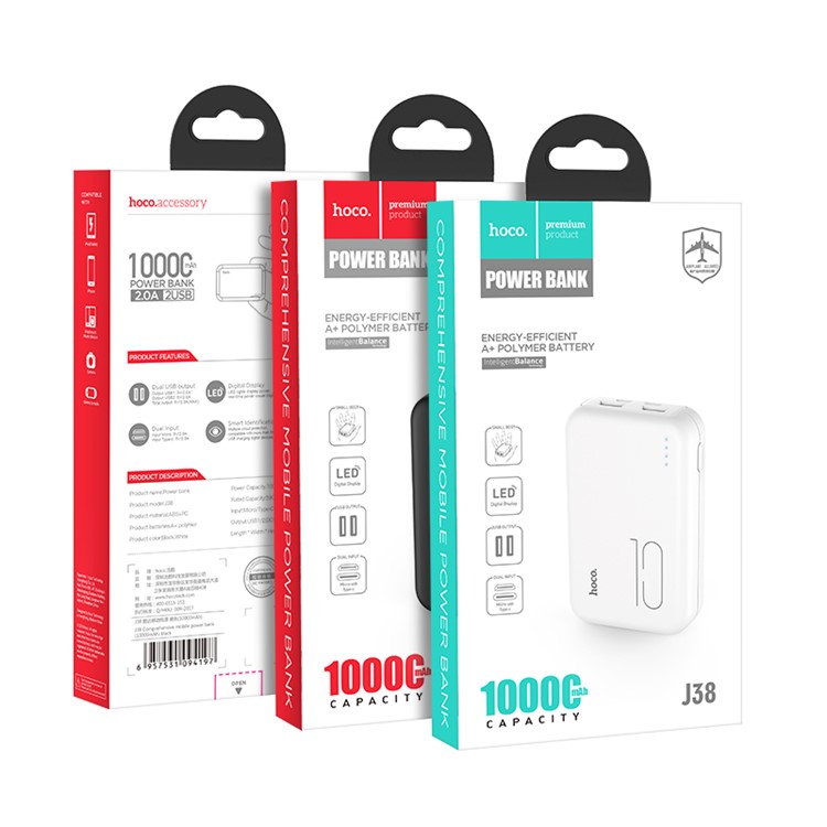 HOCO J38 Umfassende Mobile 10000mah Powerbank Mit Zwei USB-Anschlüssen Für IPhone Samsung, Etc - Schwarz-6