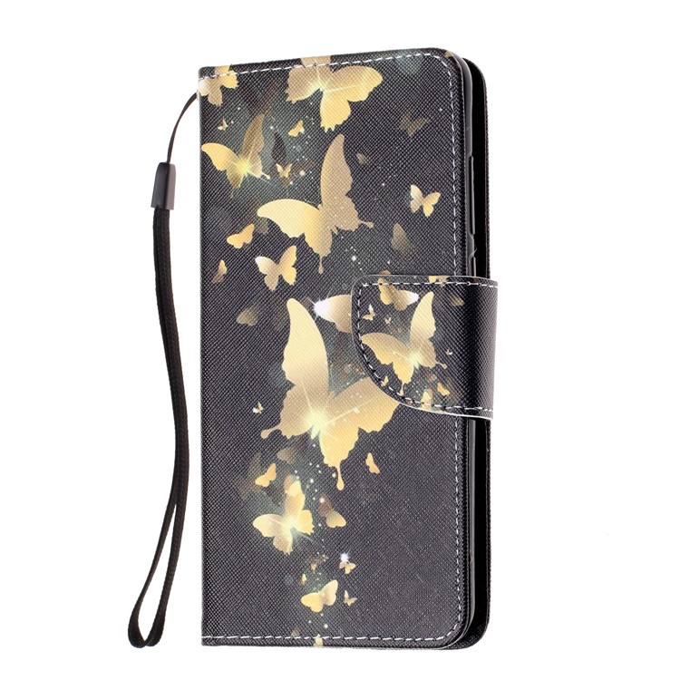 Pattern Printing Leather Wallet Case for Huawei P20 Pro - Gold Butterfly-2