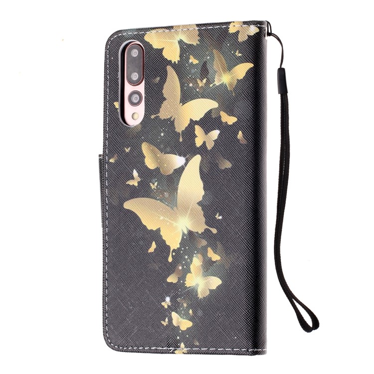 Pattern Printing Leather Wallet Case for Huawei P20 Pro - Gold Butterfly-3