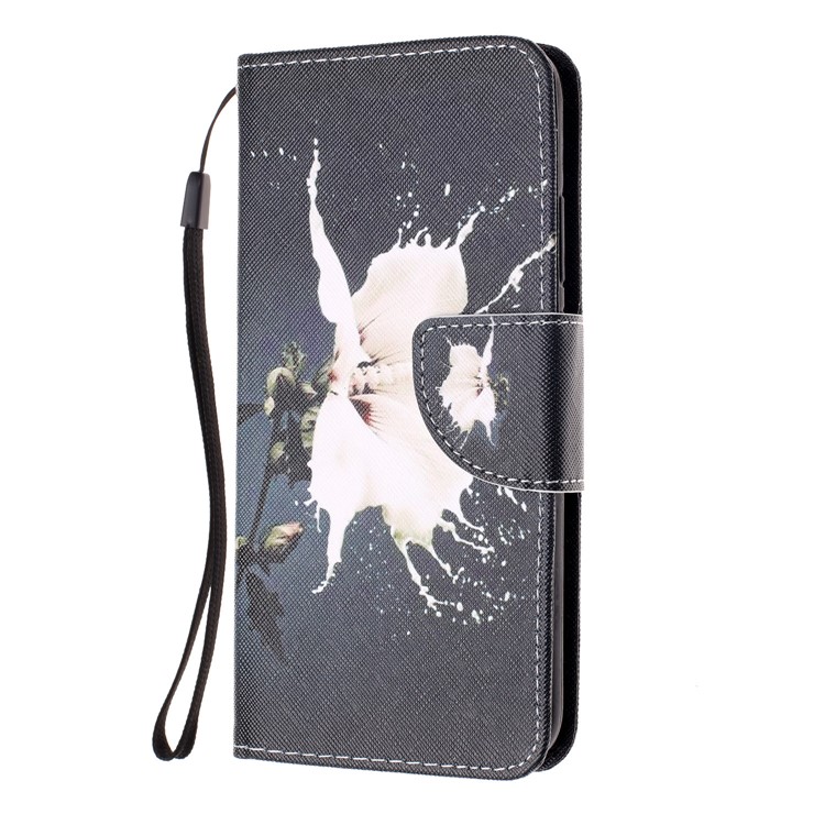 Pattern Printing Leather Wallet Case for Huawei P20 Lite / Nova 3e (China) - White Flower-2