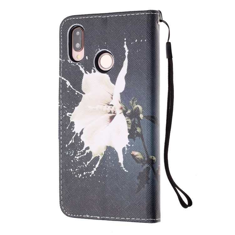 Pattern Printing Leather Wallet Case for Huawei P20 Lite / Nova 3e (China) - White Flower-3