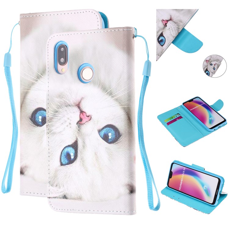 Pattern Printing Leather Wallet Case for Huawei P20 Lite / Nova 3e (China) - White Cat-1