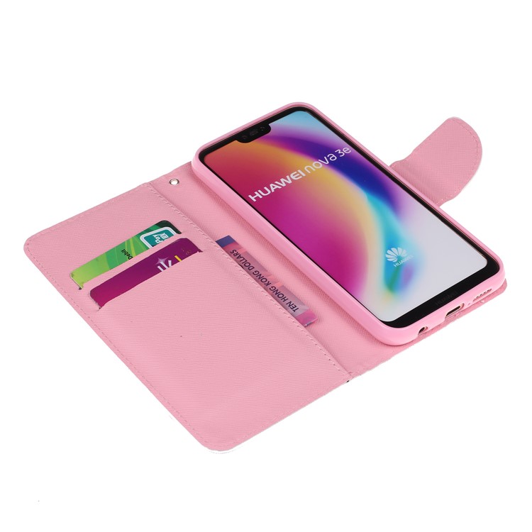 Caso Padrão Da Carteira Do Couro Da Impressão Para O Huawei P20 Lite / Nova 3e (china) - Coruja E Pontos Dos Desenhos Animados-4
