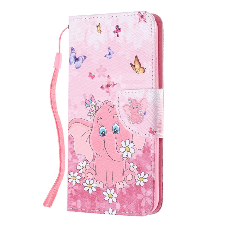 Estuche de Billetera de Cuero de Impresión de Patrones Para Huawei P20 Lite / Nova 3e (China) - Elefante y Flor