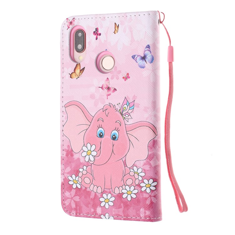 Musterdruck Leder Brieftasche Für Huawei P20 Lite / Nova 3e (China) - Elefant Und Blume