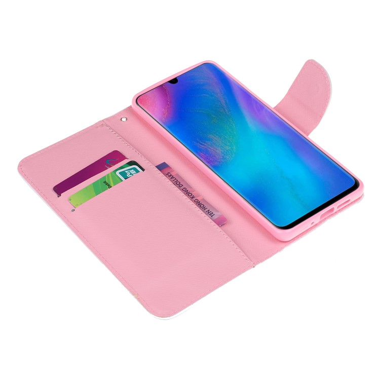 For Huawei P30 Pro Pattern Printing Wallet Stand Leather Flip Case with Strap - Pretty Flower-4