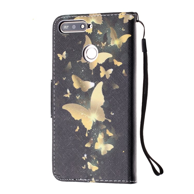 Pattern Printing Wallet Stand de Cuero Para Huawei Y6 (2018) - Mariposa Dorada-3