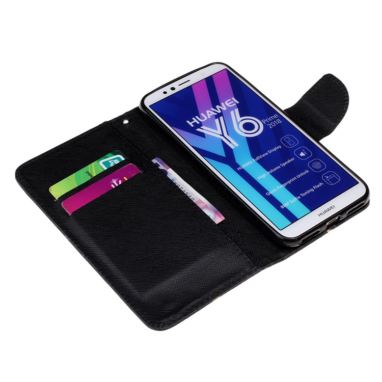 Pattern Printing Wallet Stand de Cuero Para Huawei Y6 (2018) - Mariposa Dorada-4