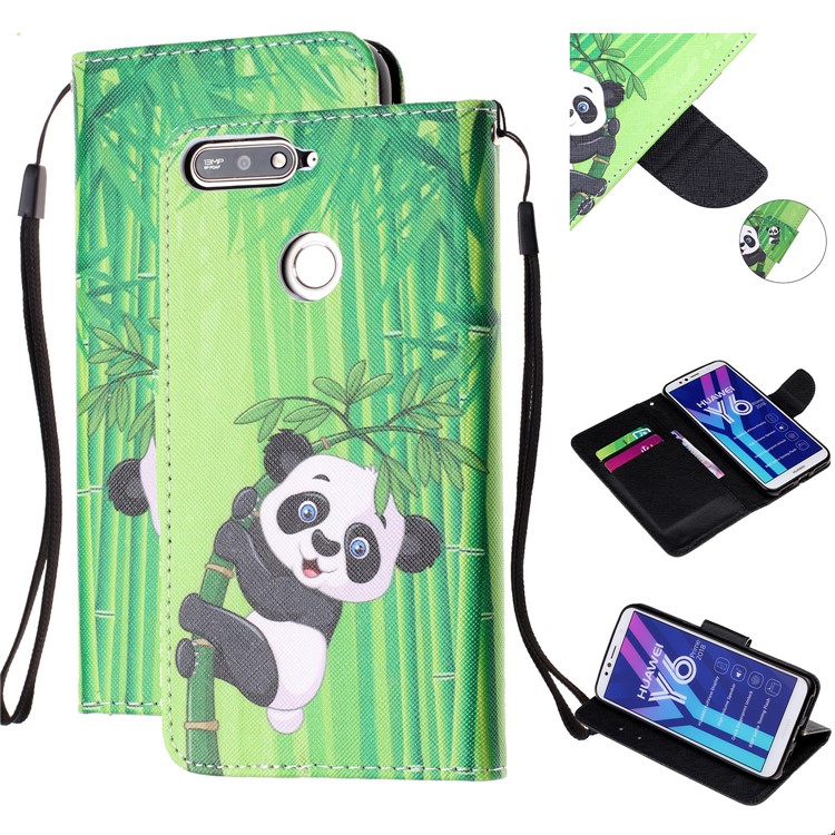 Padrão De Impressão Carteira Estojo De Couro Para Huawei Y6 (2018) - Panda Em Bambu-1