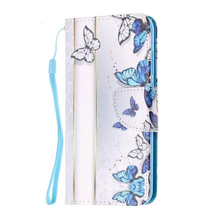 Pattern Printing Wallet Leather Stand Case for Huawei Y6 (2018) - Blue and White Butterflies-2