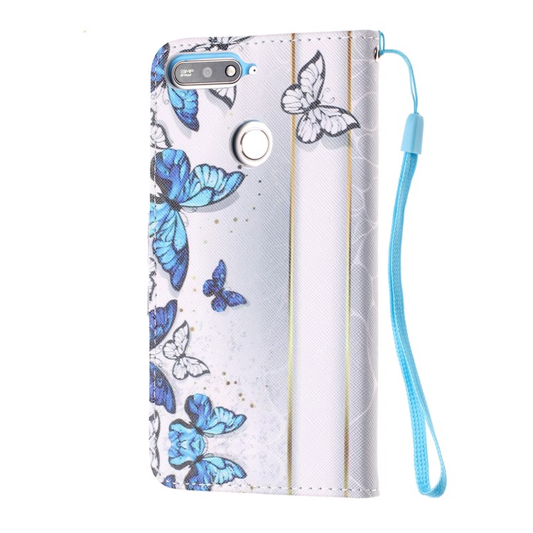 Pattern Printing Wallet Leather Stand Case for Huawei Y6 (2018) - Blue and White Butterflies-3