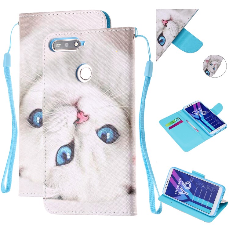 Pattern Printing Wallet Leather Stand Case for Huawei Y6 (2018) - White Cat-1