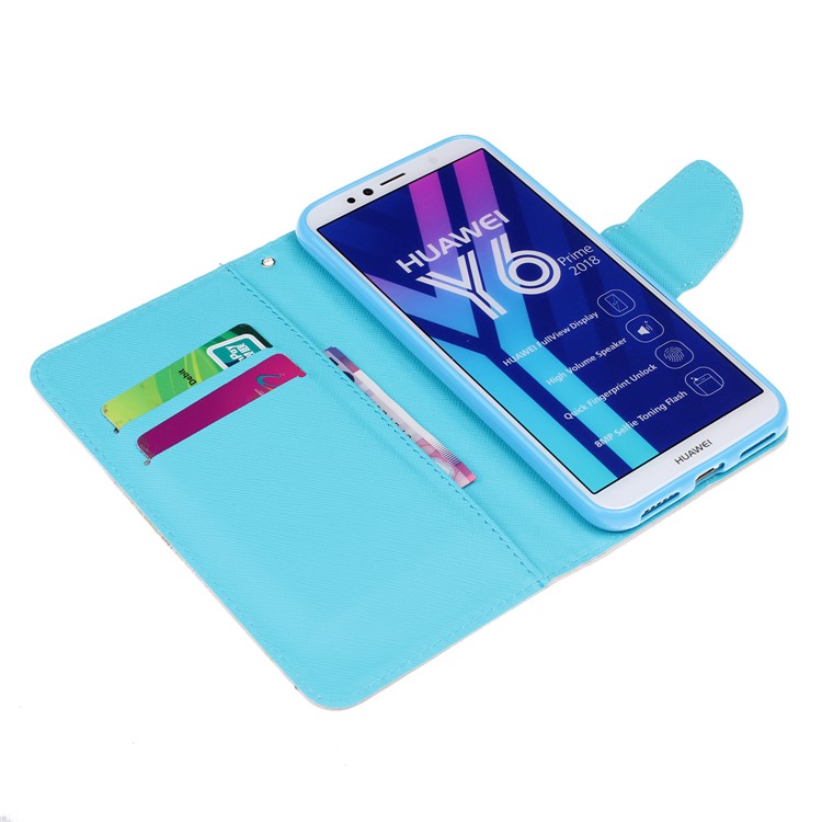 Pattern Printing Wallet Leather Stand Case for Huawei Y6 (2018) - White Cat-4