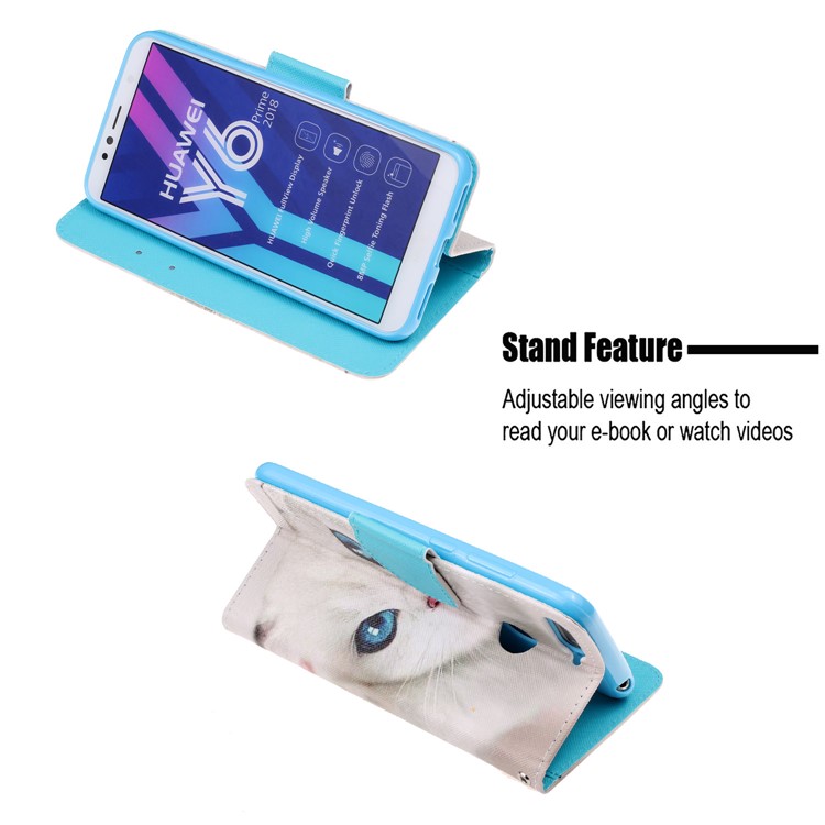 Pattern Printing Wallet Leather Stand Case for Huawei Y6 (2018) - White Cat-6