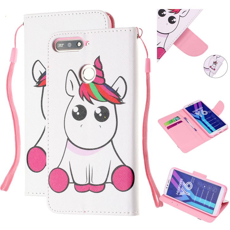 Pattern Printing Wallet Leather Stand Case for Huawei Y6 (2018) - Unicorn-1