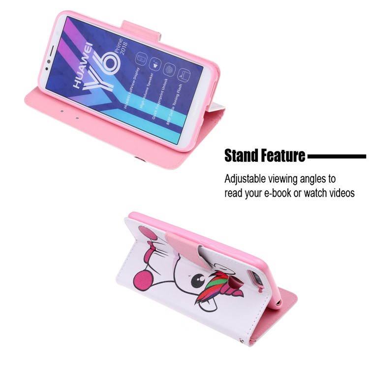 Pattern Printing Wallet Leather Stand Case for Huawei Y6 (2018) - Unicorn-6