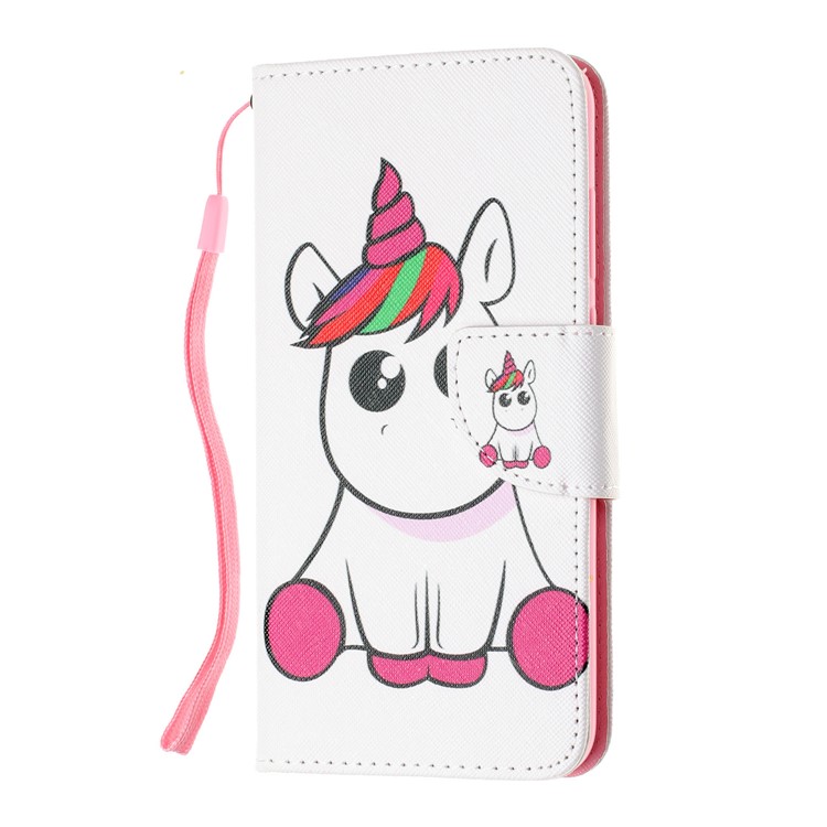 Estojo De Couro Carteira De Impressão Padrão Para Huawei Y6 (2018) - Unicórnio-2