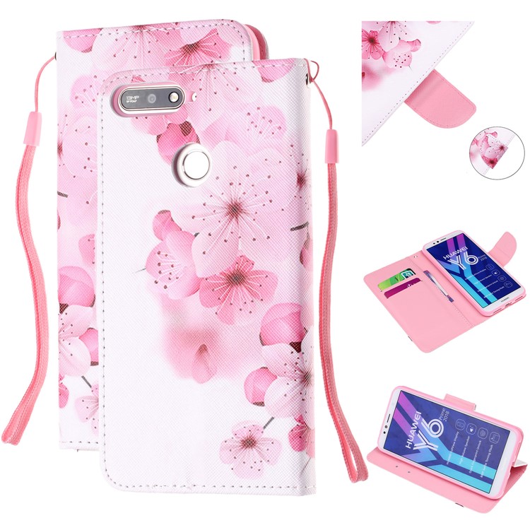 Pattern Printing Leather Wallet Case for Huawei Y6 (2018) - Pretty Flower-1