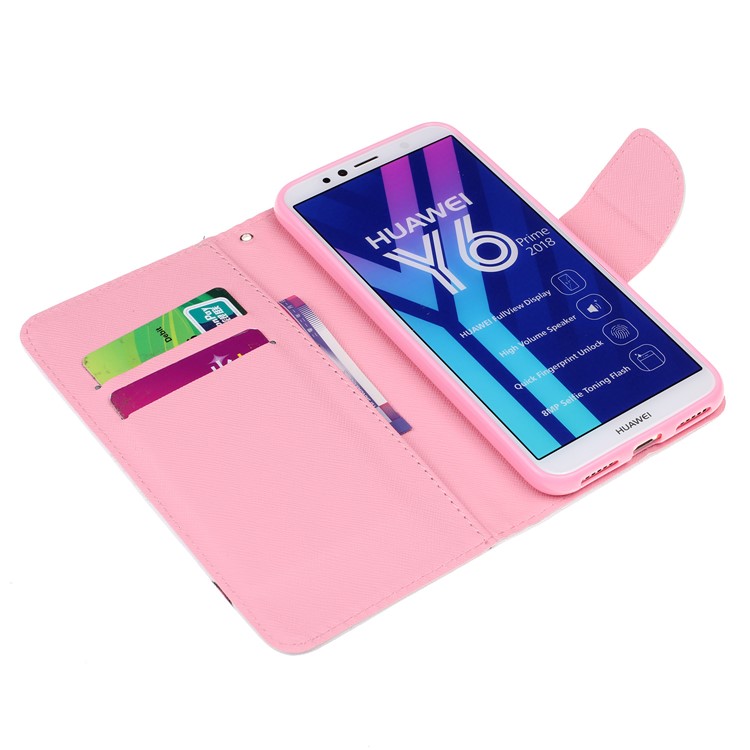 Pattern Printing Leather Wallet Case for Huawei Y6 (2018) - Pretty Flower-4
