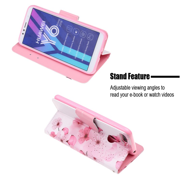 Pattern Printing Leather Wallet Case for Huawei Y6 (2018) - Pretty Flower-6