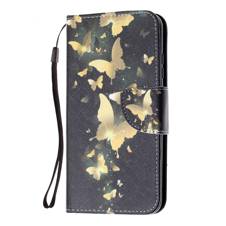 For Huawei P Smart (2019) Patterned Wallet Leather Protection Cover with Strap - Gold Butterfly-2