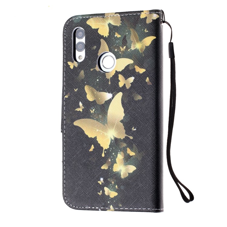 For Huawei P Smart (2019) Patterned Wallet Leather Protection Cover with Strap - Gold Butterfly-3