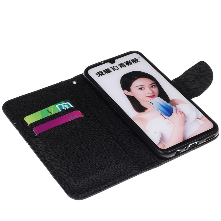 For Huawei P Smart (2019) Patterned Wallet Leather Protection Cover with Strap - Gold Butterfly-4