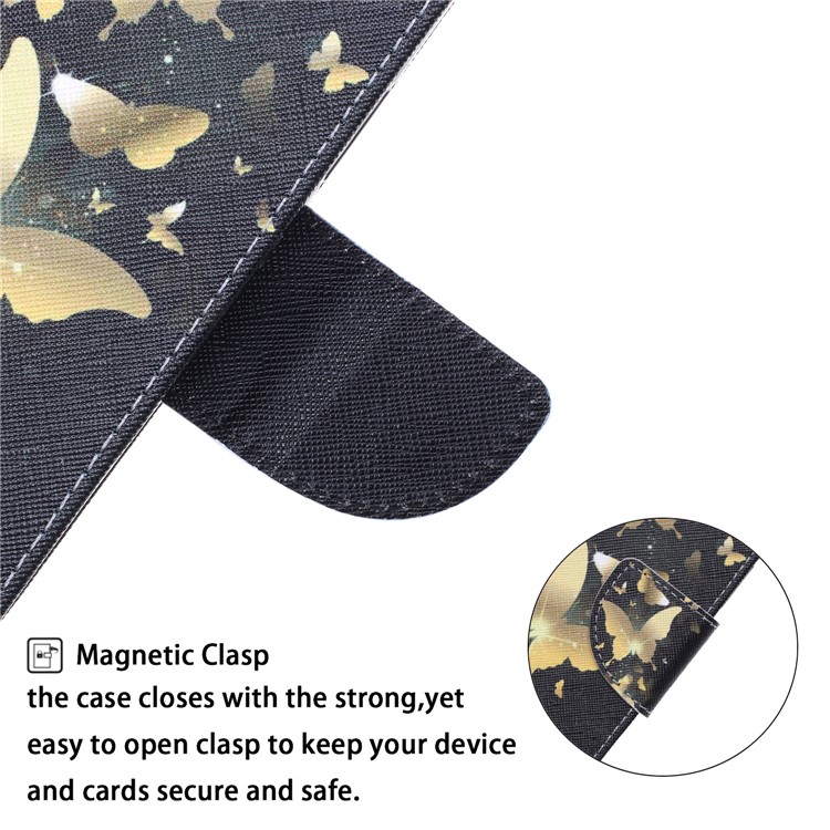 For Huawei P Smart (2019) Patterned Wallet Leather Protection Cover with Strap - Gold Butterfly-5