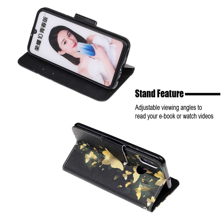 For Huawei P Smart (2019) Patterned Wallet Leather Protection Cover with Strap - Gold Butterfly-6