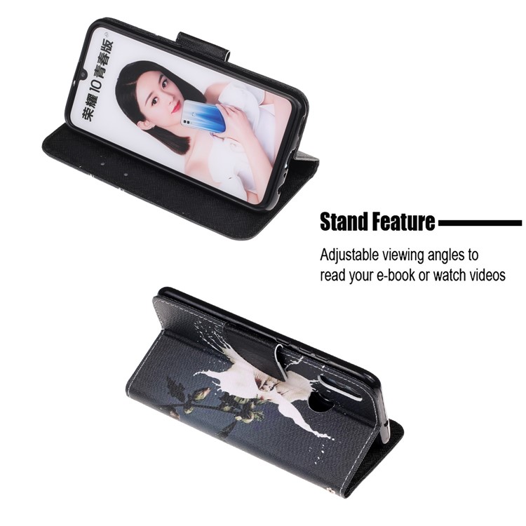 For Huawei P Smart (2019) Patterned Wallet Leather Protection Cover with Strap - White Flower-6