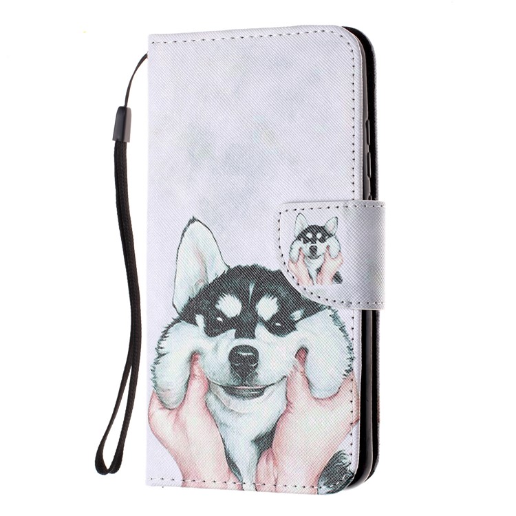 For Huawei P Smart (2019) Patterned Wallet Leather Protection Cover with Strap - Dog-2