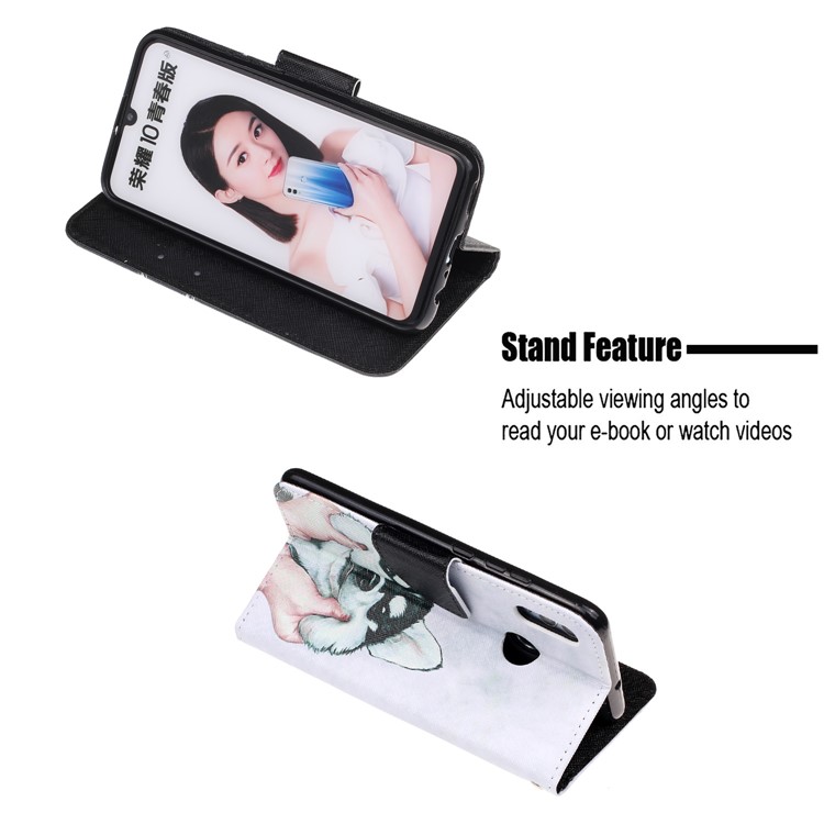 For Huawei P Smart (2019) Patterned Wallet Leather Protection Cover with Strap - Dog-6