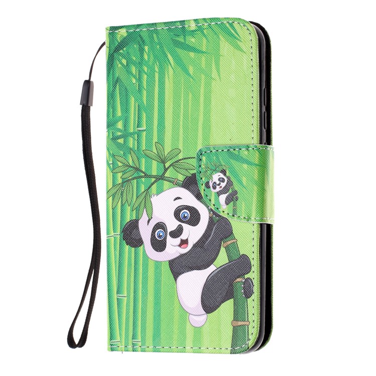 For Huawei P Smart (2019) Patterned Wallet Leather Protection Cover with Strap - Panda on Bamboo-2