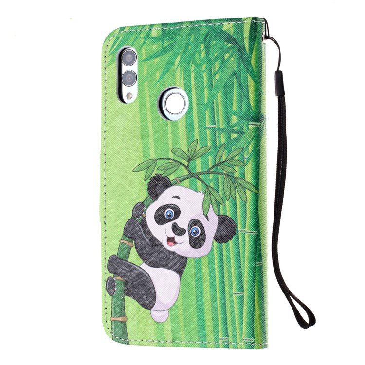 For Huawei P Smart (2019) Patterned Wallet Leather Protection Cover with Strap - Panda on Bamboo-3