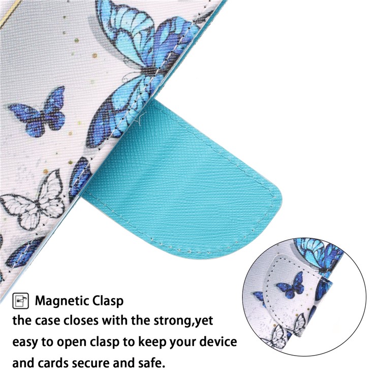 For Huawei P Smart (2019) Patterned Wallet Leather Protection Cover with Strap - Blue and White Butterflies-5