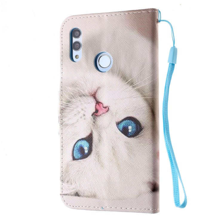 For Huawei P Smart (2019) Patterned Wallet Leather Protection Cover with Strap - White Cat-3