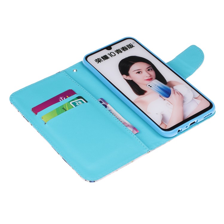 For Huawei P Smart (2019) Patterned Wallet Leather Protection Cover with Strap - White Cat-4
