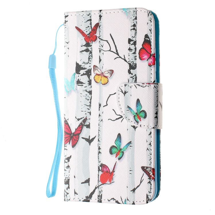 For Huawei P Smart (2019) Patterned Wallet Leather Protection Cover with Strap - Colorful Butterflies-2