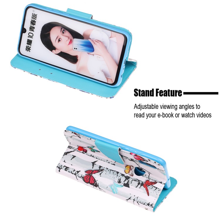 For Huawei P Smart (2019) Patterned Wallet Leather Protection Cover with Strap - Colorful Butterflies-6