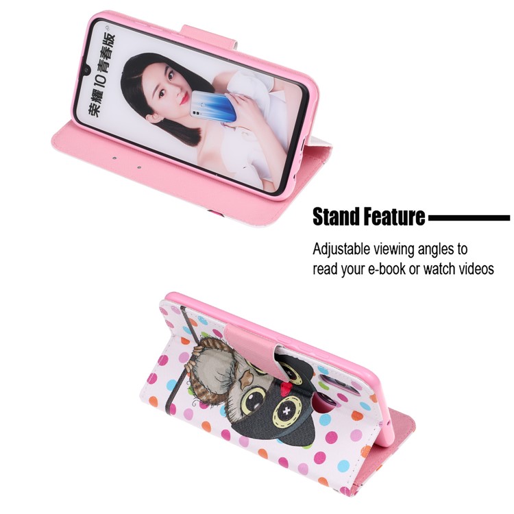 For Huawei P Smart (2019) Patterned Wallet Leather Protection Cover with Strap - Cartoon Owl and Dots-6