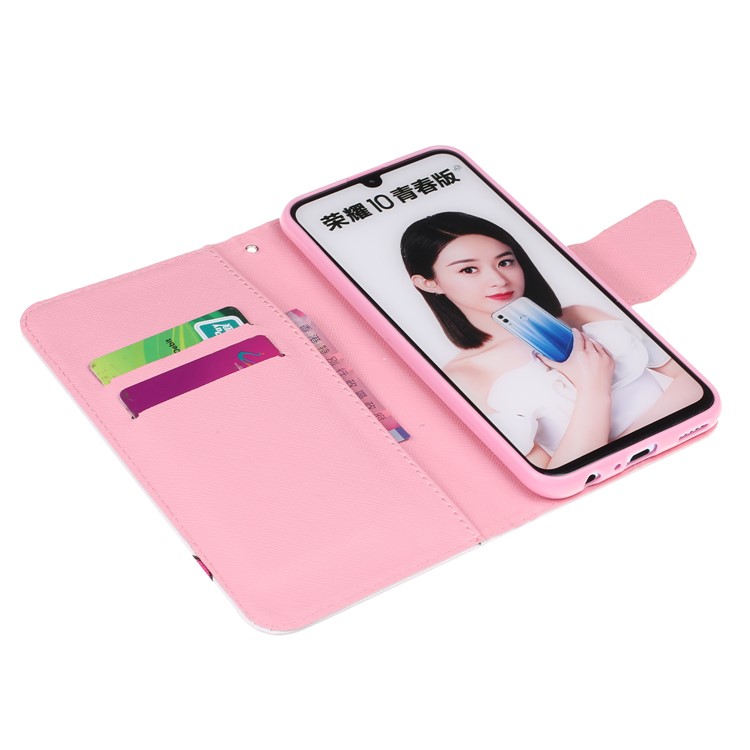 For Huawei P Smart (2019) Patterned Wallet Leather Protection Cover with Strap - Elephant and Flower-4