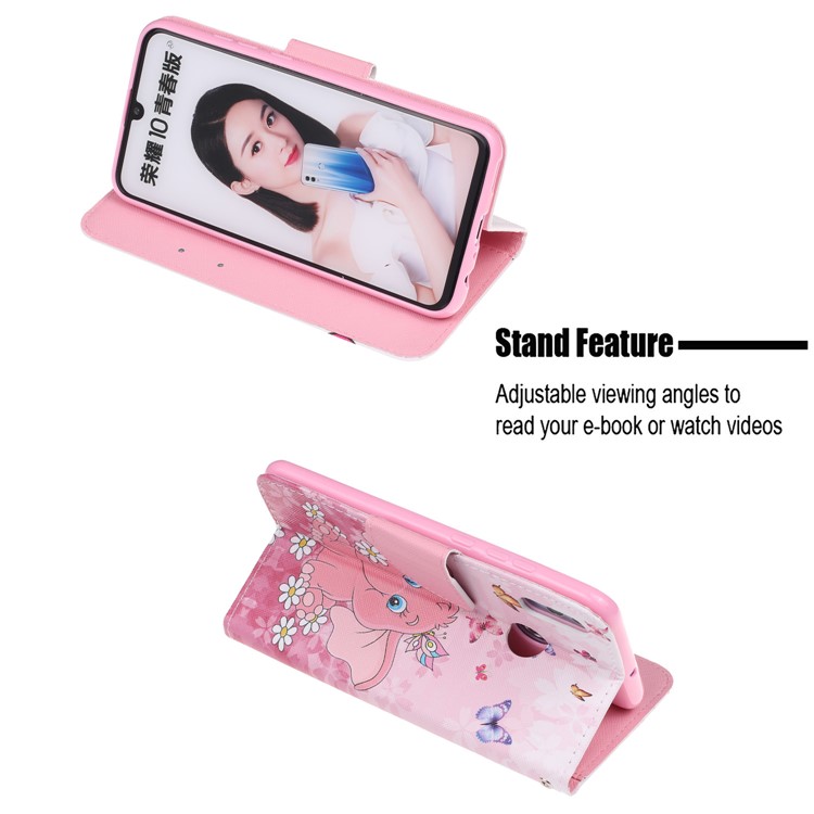 For Huawei P Smart (2019) Patterned Wallet Leather Protection Cover with Strap - Elephant and Flower-6