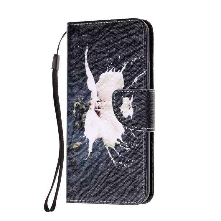Pattern Printing Leather Wallet Stand Case for Huawei Mate 20 Lite - White Flower-2