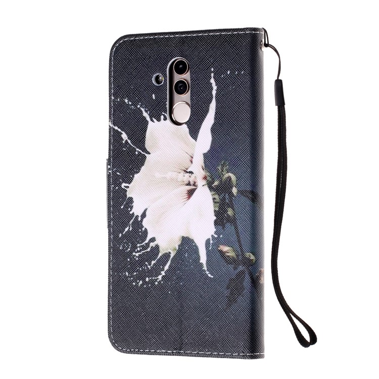 Pattern Printing Leather Wallet Stand Case for Huawei Mate 20 Lite - White Flower-3