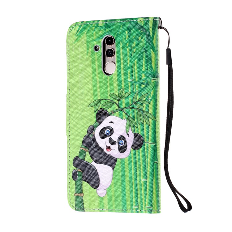 Pattern Printing Leather Wallet Stand Case for Huawei Mate 20 Lite - Panda on Bamboo-3