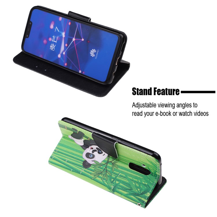 Pattern Printing Leather Wallet Stand Case for Huawei Mate 20 Lite - Panda on Bamboo-6